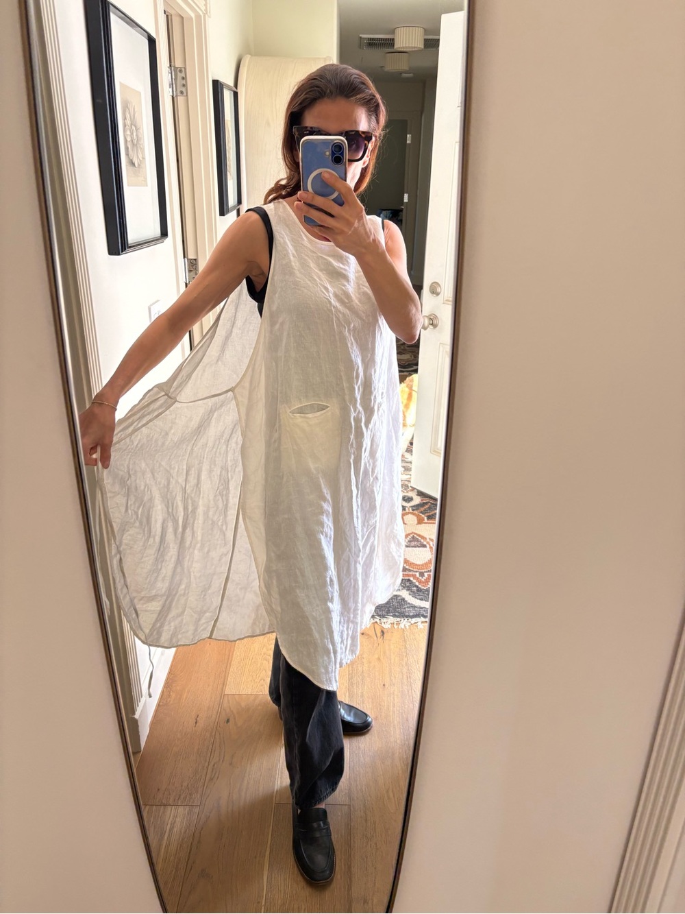 Matteo Los Angeles White Linen Lowe Apron Dress Tabard Layering Piece XS NWT